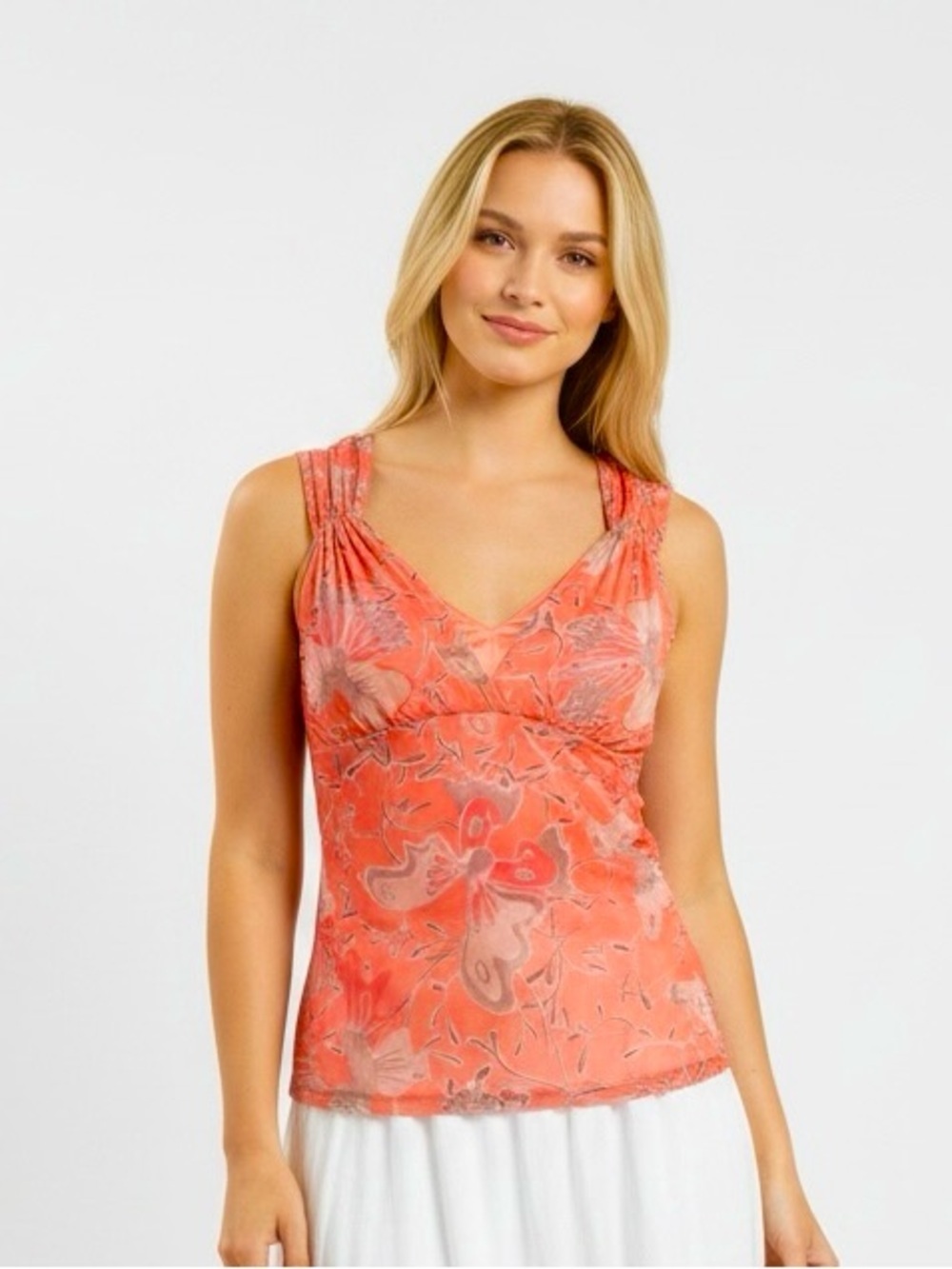 Tahari Orange Butterfly Silk Tank Top XS